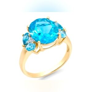Appraisal Cert $6,374 - 6.16 CT Blue Topaz & Diamond Solid 14K Yellow Gold Ring